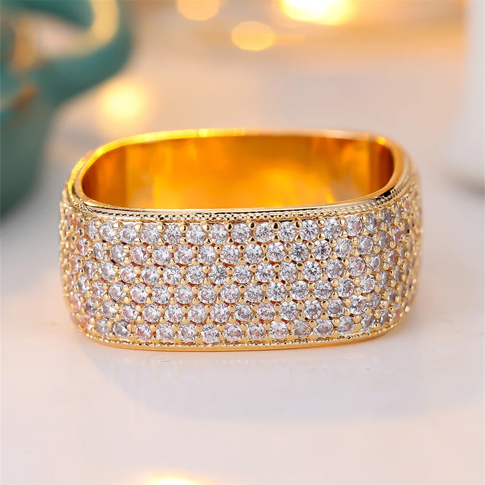 White Zircon Small Stone Square Rings For Women Men Vintage Gold Color Engagement Bands Wedding Jewelry Bridal Versatile Gifts