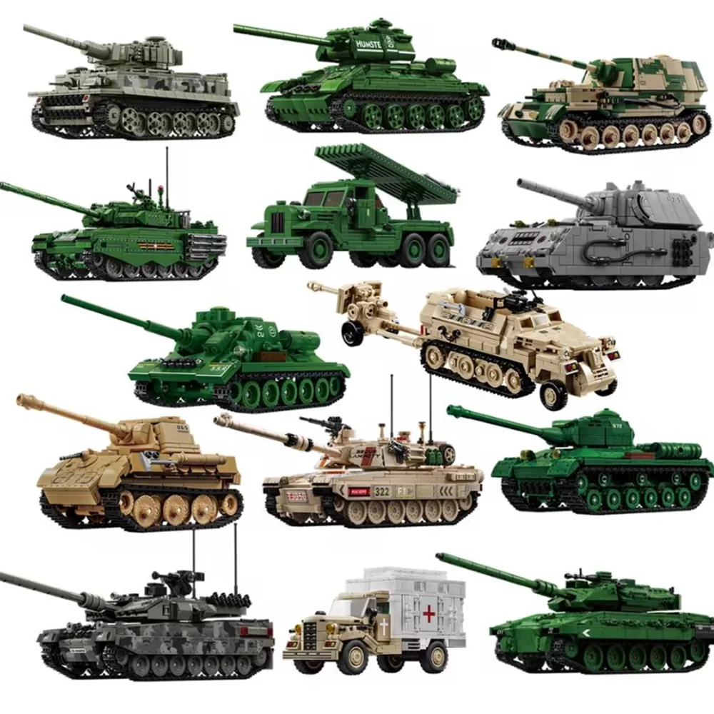 Militärisches MOC-Armee-Hauptkampfpanzer-Set mit Gepanzertem Fahrzeug, Kämpfern und Soldaten-Figuren als Bausteine