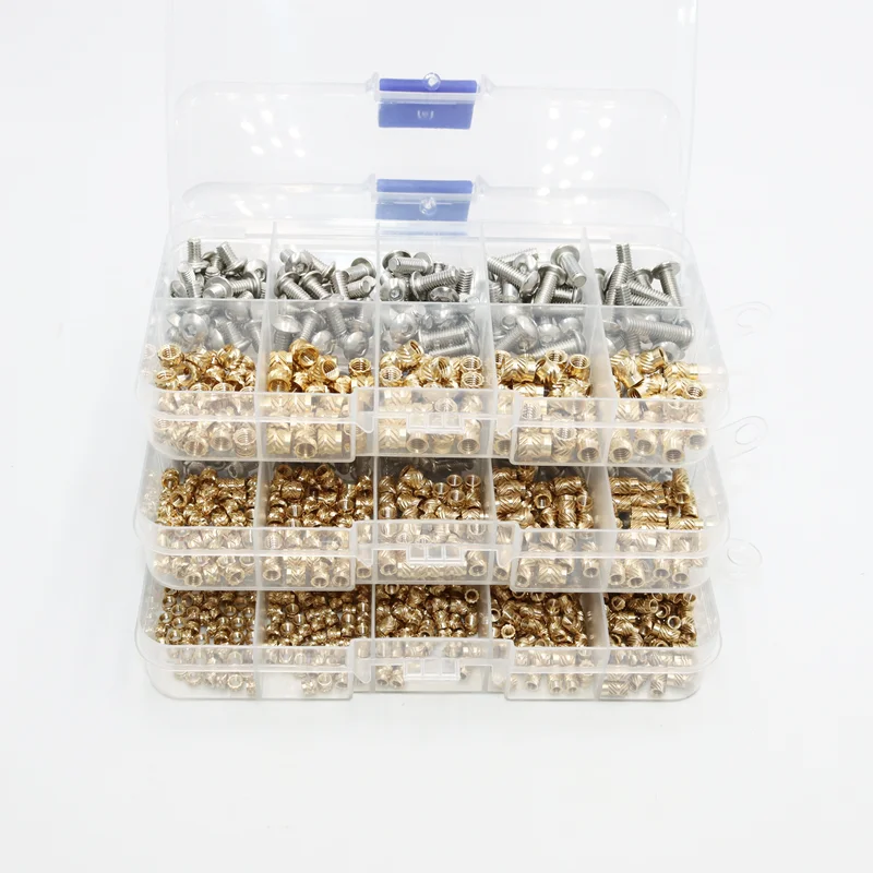 600p Threaded Insert Nut Brass Knurled Hot Melt Heat Embedded Copper Nuts and Stainless Steel Hex Socket Round Screw Allen Bolts