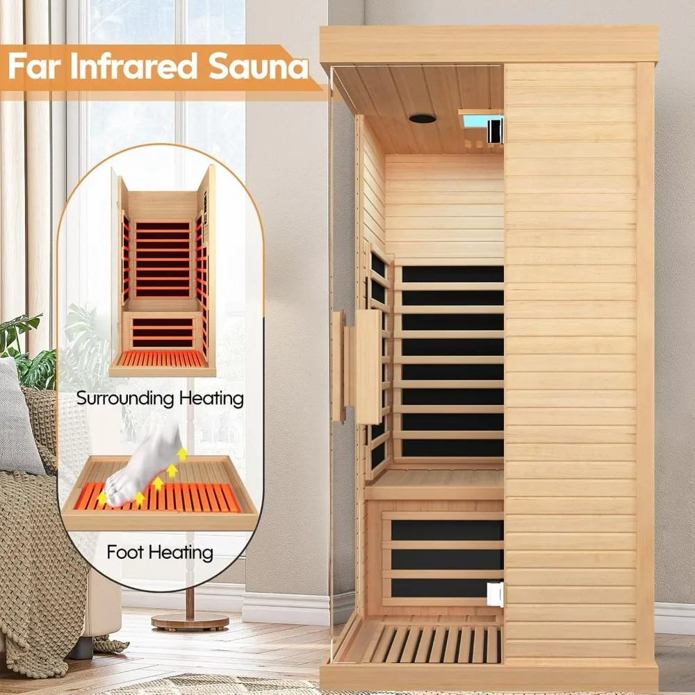 Sauna Room Indoor Far Infrared Saunas Home Canadian Hemlock 1420W Low-EMF Dry Saunas Single Person Spa with Oxygen Bar 2