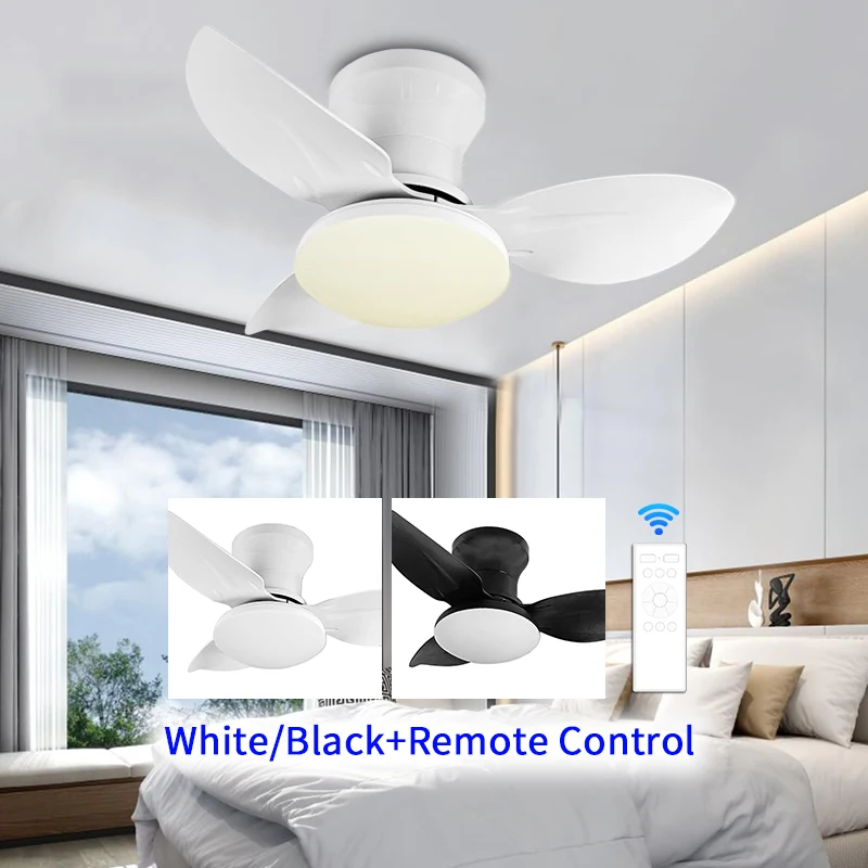 Low Floor Remote Control Bedroom LED Ceiling Fan with Remote Control Light 6-speed Wind 3-blade Adjustable Indoor Ceiling Fan