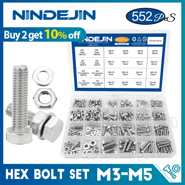 552 ชิ้น/เซ็ตภายนอก Hex Bolt ชุดถั่วสแตนเลส m3 m4 m5 m6 Bolts and Nuts ชุด Hexagon Head Screw Kit สำหรับจักรยาน 1