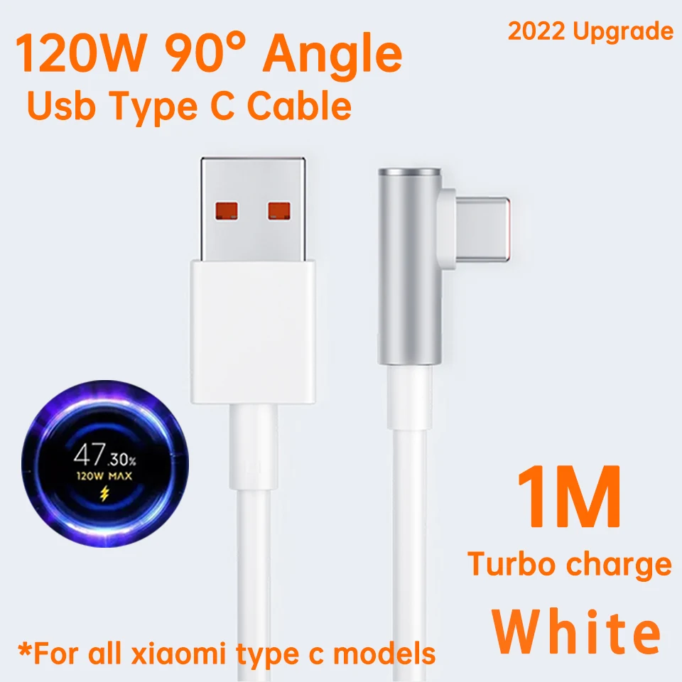 thumbnail image 1 of Xiaomi-Cable de carga rápida Original, Usb C cargador Turbo, 120w, 6,5a, codo de 90 grados, Redmi Note 10, Mi 11, 12, Poco Blackshark 5, 1 of 5