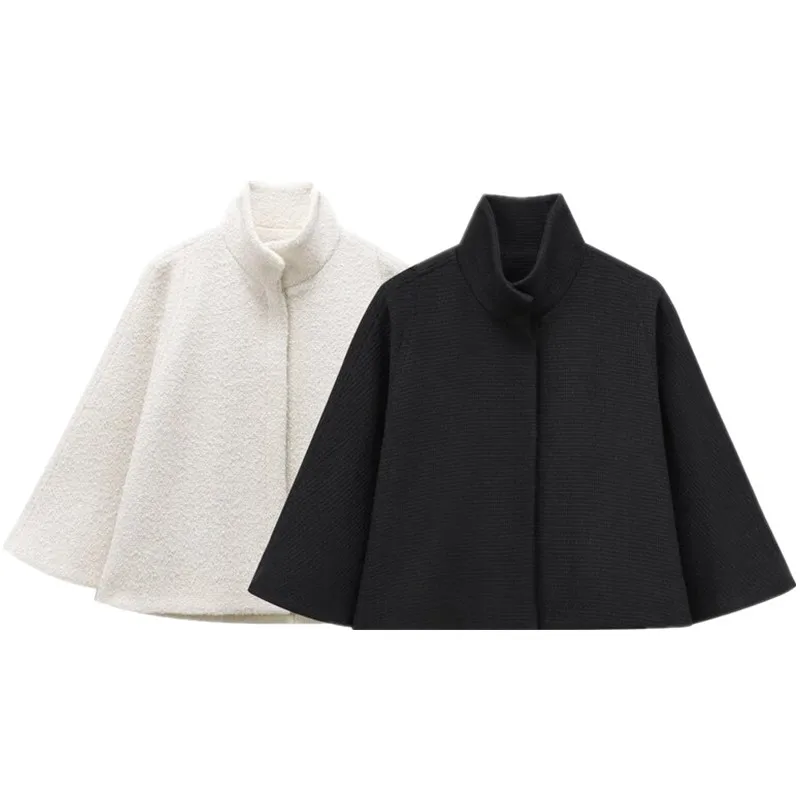 Winter 2024 Women's Wool Blend Loose Fit Stand Collar Cloak Coat New Arrival Versatile ort Outerwear Faionable Ladies' Cl...