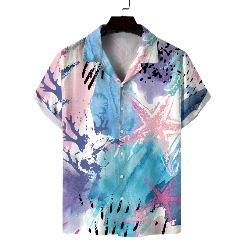 Гавайская рубашка с мультяшным рисунком, Мужская блузка с 3d-рисунком морской звезды, слона, конфетных цветов, летние топы с коротким рукавом и лацканами, рубашки Aloha
