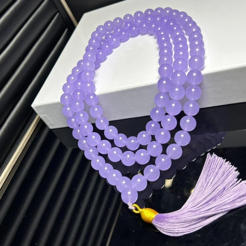 

12mm Certified Natural Ice purple Myanmar Jade jadeite 108 Round Beads Necklaces