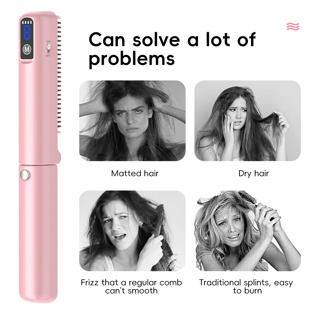 Foldable Lazy Hair Hot Comb Portable Mini USB Tool Fast Rechargeable Heating Styling Hair Straightening Hair Straigh 5