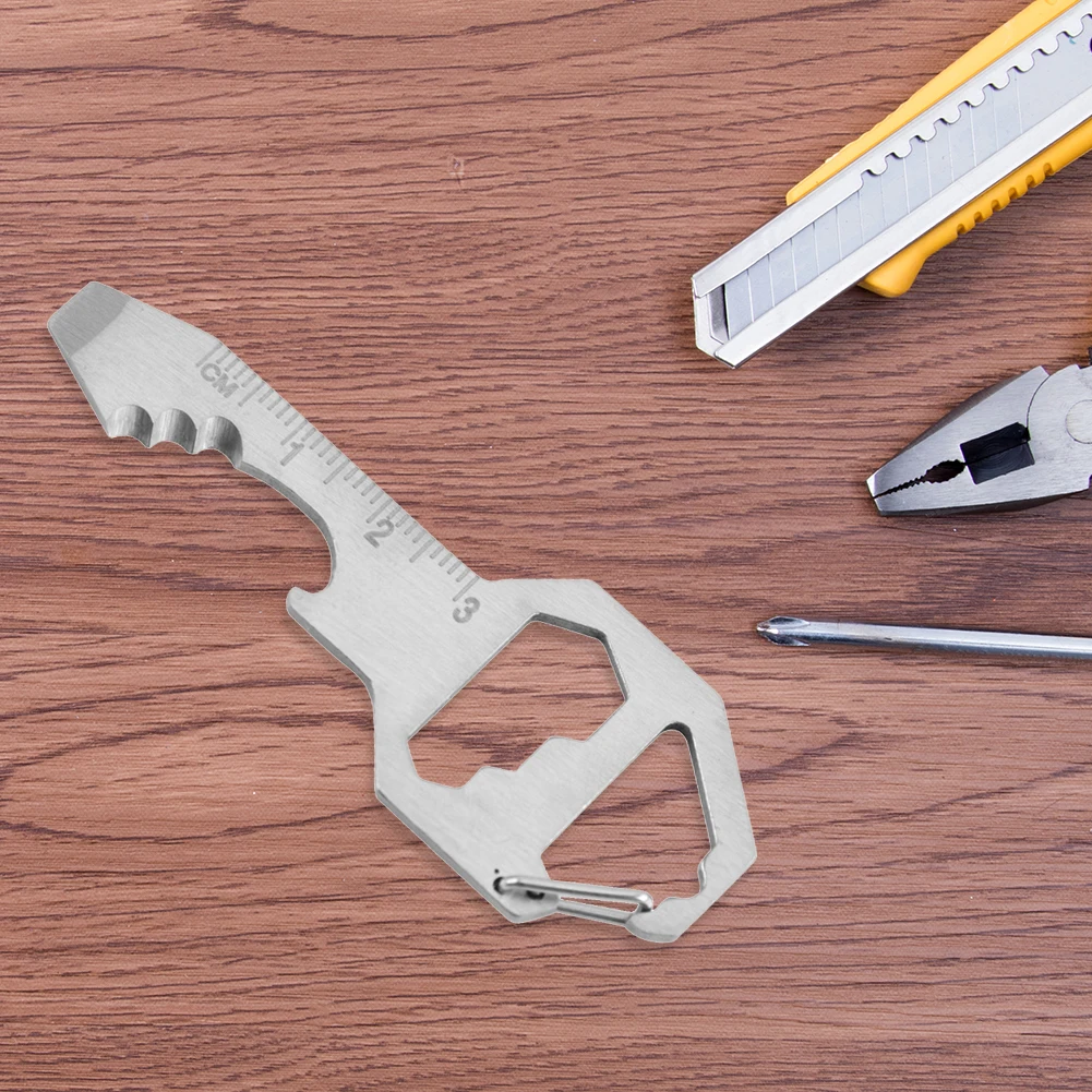 Portable Stainless Steel EDC Gear Multi Tool with Buckle Keychain Bottle Opener Wrench Screwdriver Outdoor Survival Gadget