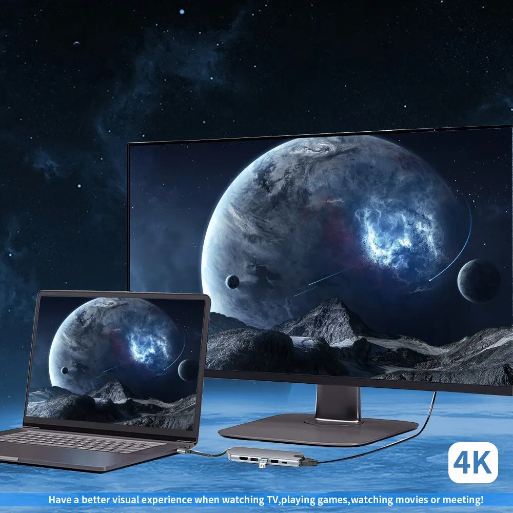 맥북 노트북 컴퓨터 PC용 USB 3.0 허브, USB C 도킹 스테이션, HDMI 4K 30Hz RJ45 PD100W 도킹 SD TF 슬롯, 9 in 1