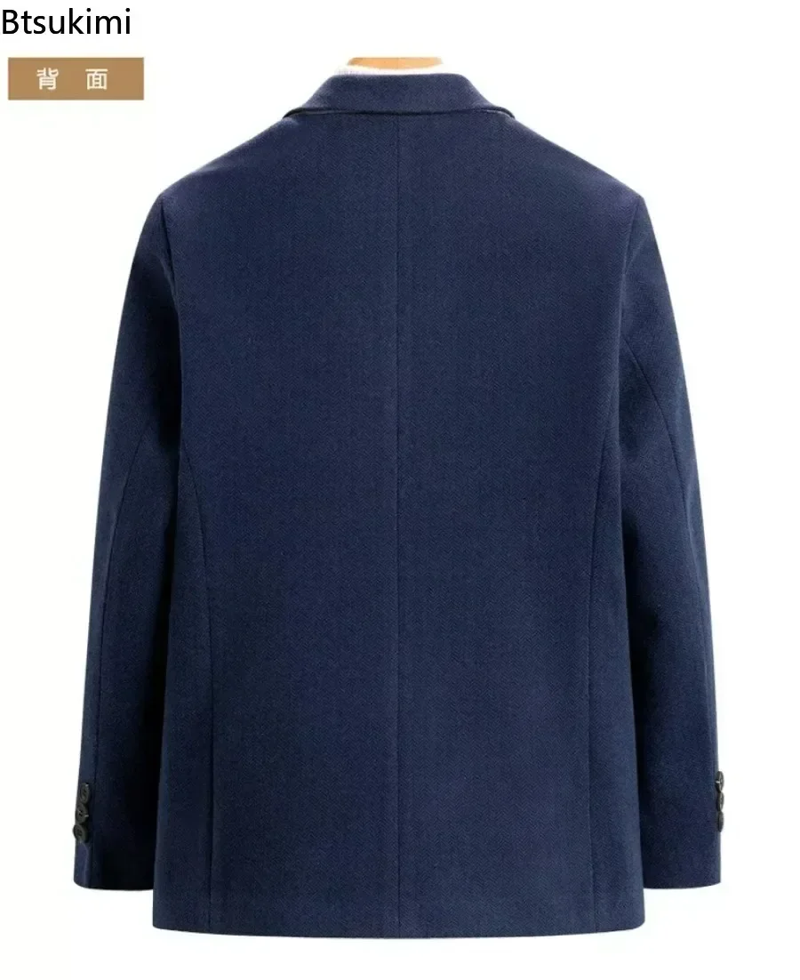 New 2025 Men's Woolen Suit Jacket Top Luxury Autumn Winter Men Casual Business Wool Single Breasted Blazer Overcoats Men Blazer 5