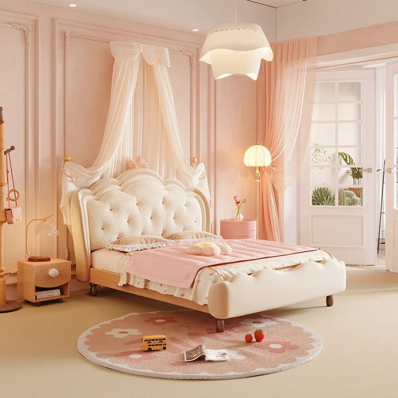 Pretty Modern Girls Double Bed Frame Elegant Princess Cute Light Luxury Children Bed Loft Villa Kinderbett Bedroom Furniture 3