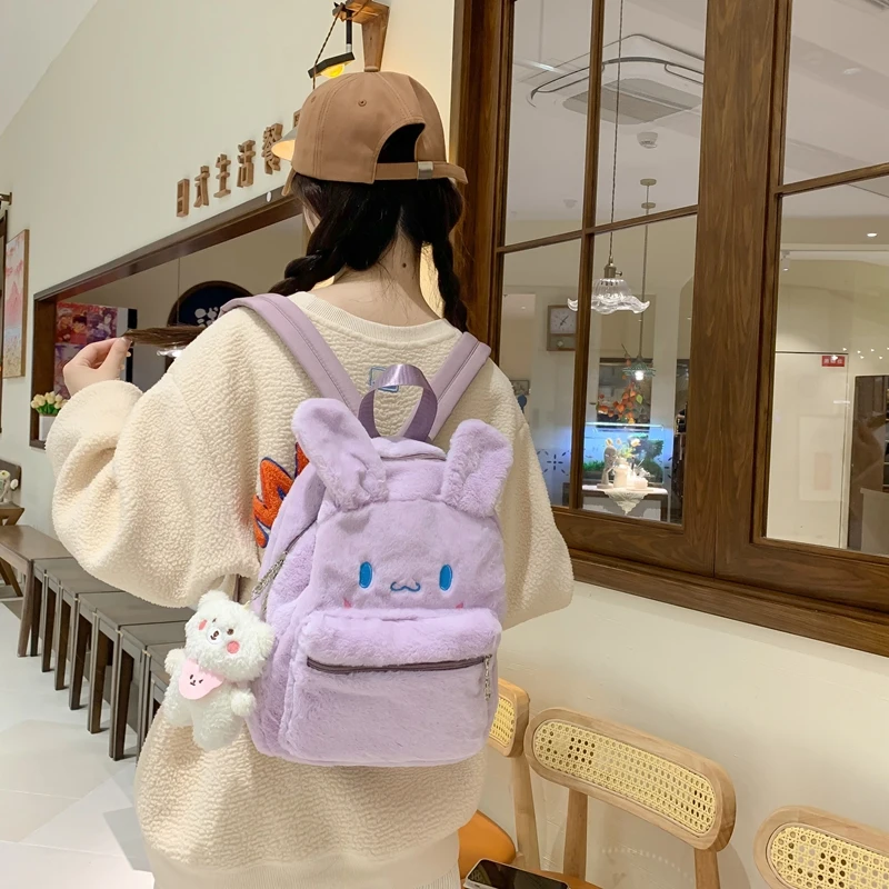 Girl Lovely Nylon Schoolbags Dirt-resistant Large-capacity Plush Texture Student Backpack Versatile Simplicity Rabbit Knapsack