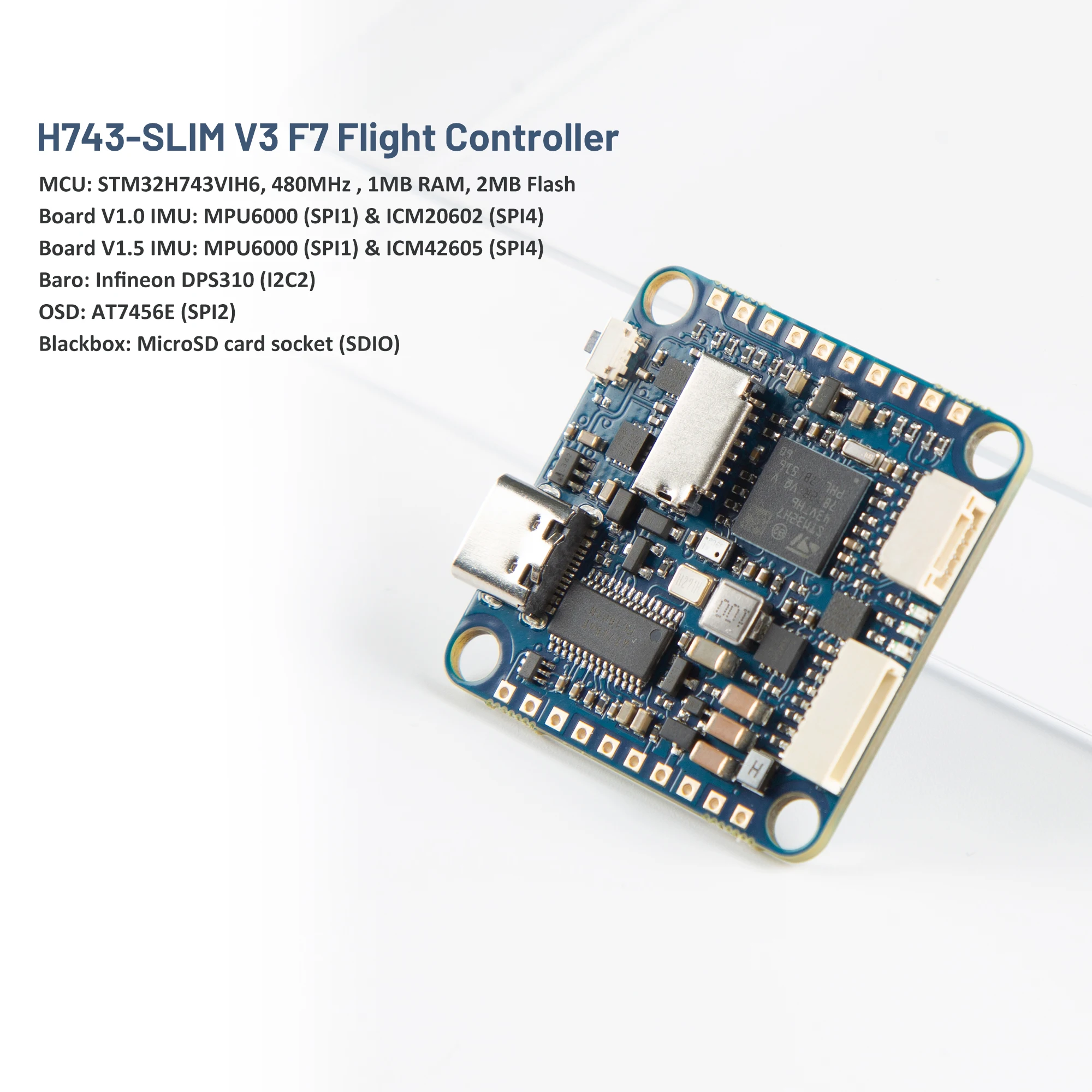 Contrôleur de vol H743 SLIM V3 STM32H743VIT6 5V 2A BEC 2-8S F7, 30.5x30.5mm, ICM20602 Baro Blackbox pour Drone de course FPV RC – Image 2
