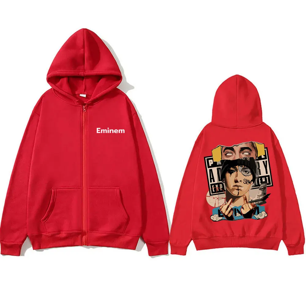 Rapper Eminem Slim Shady Graphic Zipper Hoodie Men Women Fashion Oversized Zip Up Jacket Men's Hip Hop Vintage Zip Up Hoodies