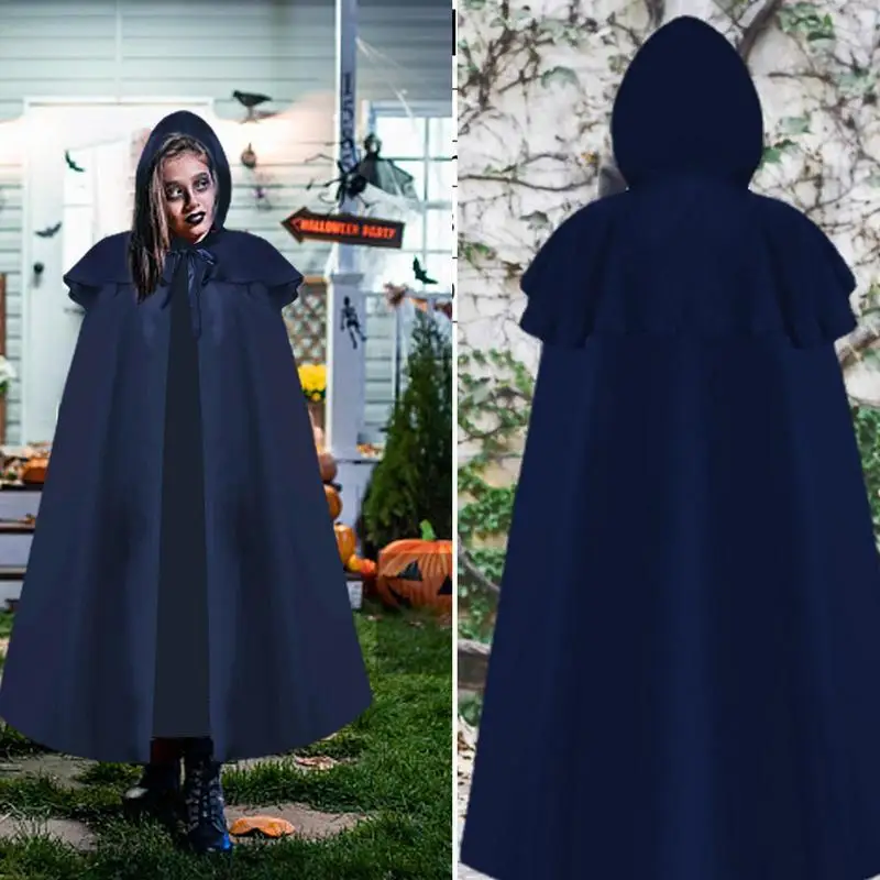 Hooded Cloak Unisex Halloween Cape With Hood Black Hooded Witch Wizard Vampire Cape For Stage Masquerade Artistic Photo