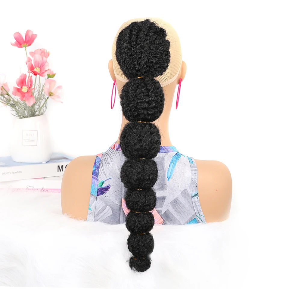 Synthetic Ponytail Hair Extension Black Women Lantern Bubble Drawstring False Pigtail Afro Puff Kinky Horse Tail Hairpiece