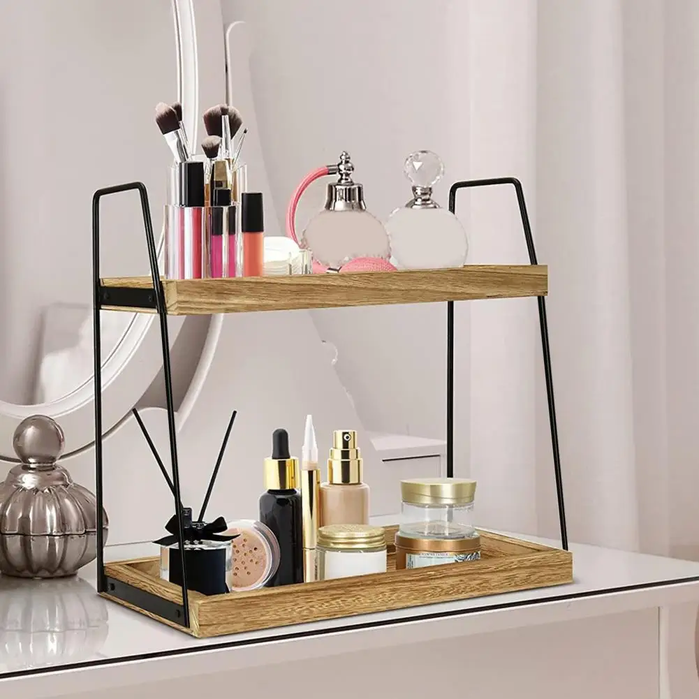 2-Tier Countertop Organizer for Bathroom Counter - Wood Bathroom Counter  Organizers Shelf Cosmetic Storage, Standing Vanity Tray for Bathroom