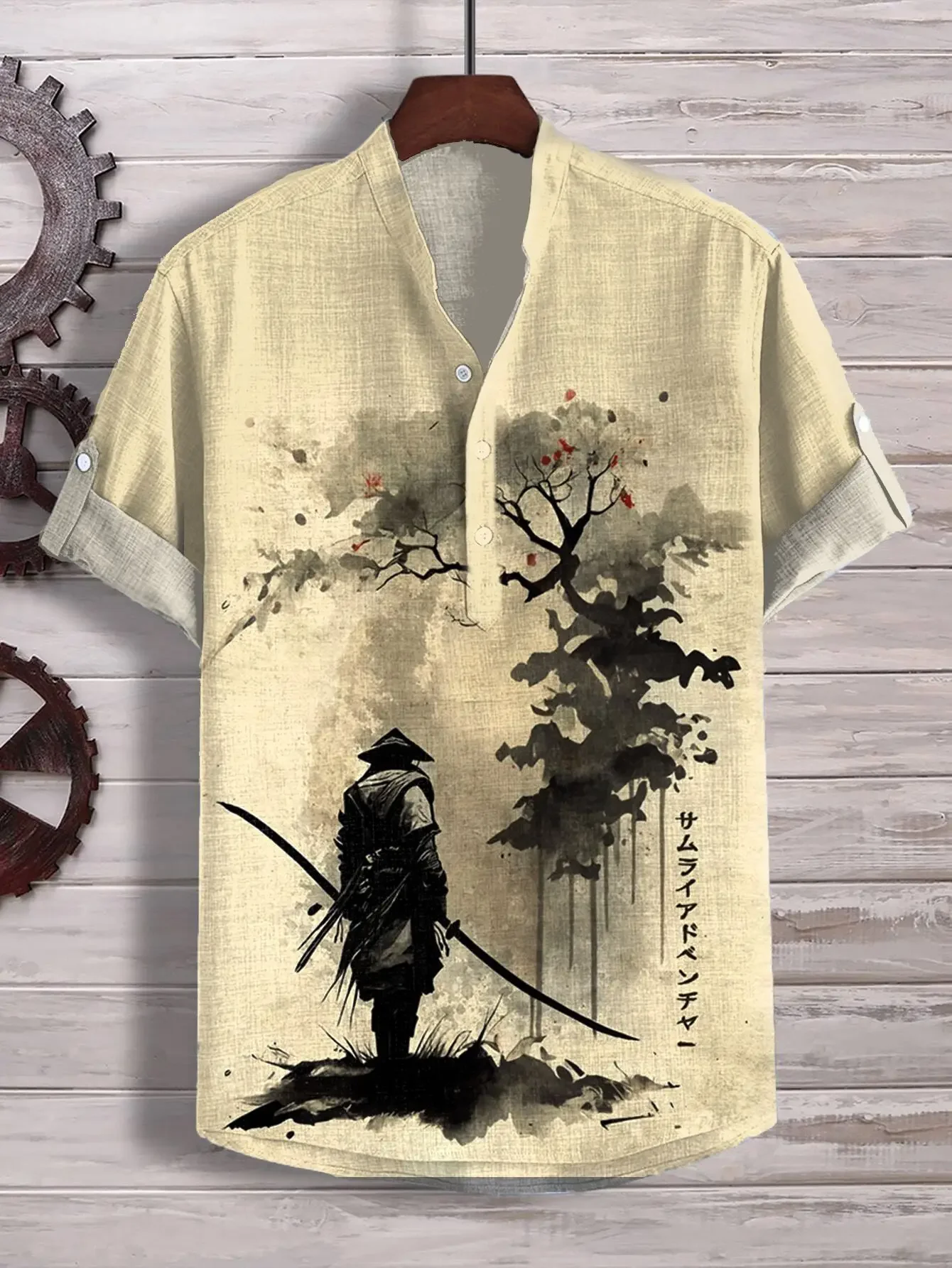 New wave printed V-neck short-sleeved shirt foreign trade fashion casual loose T-shirt shirt bamboo linen shirt top