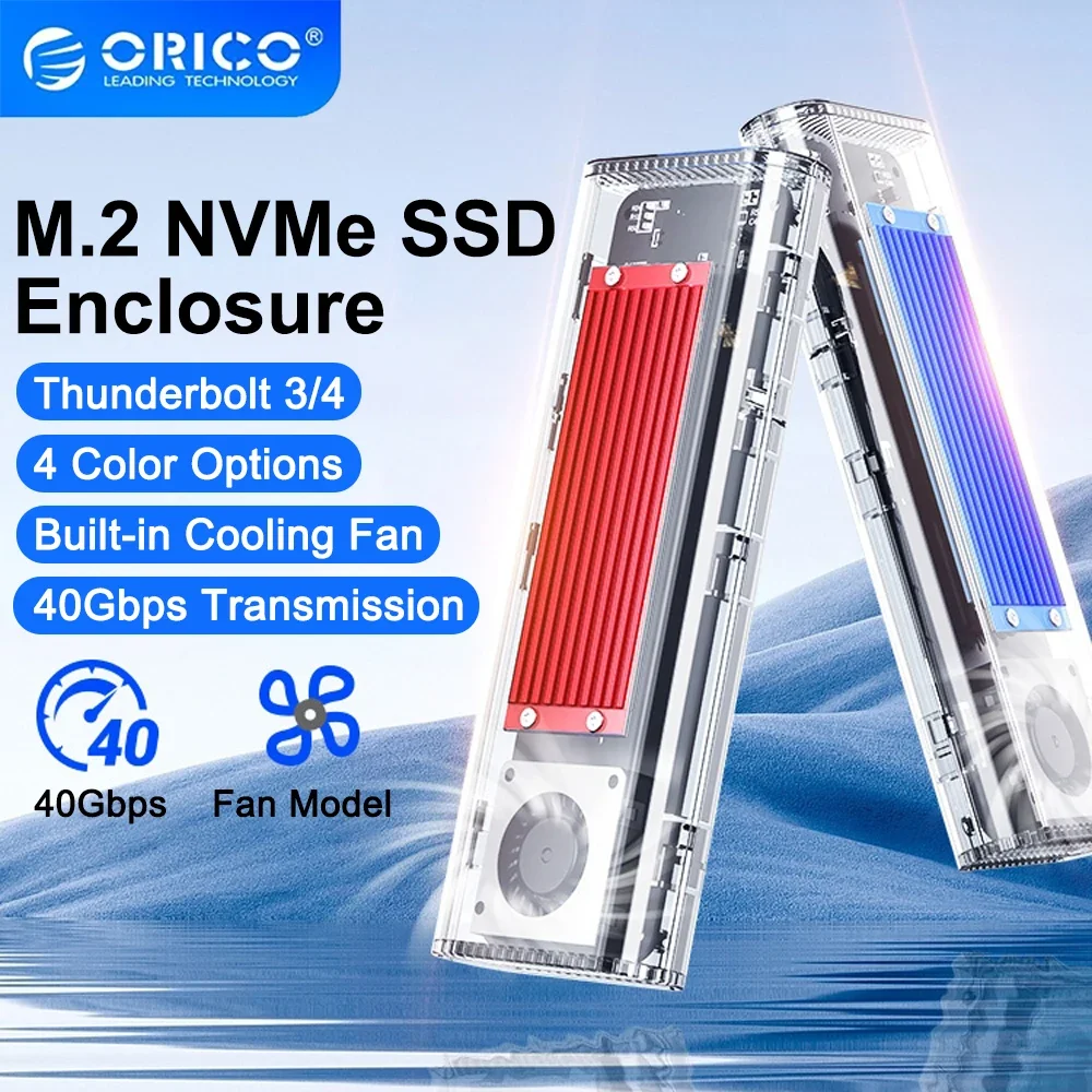 Orico-ssd Case com Ventilador de Refrigeração Gabinete Compatível com Thunderbolt Usb Usb3.2 para Macbook Pro m2 Nvme 20 Gbps 40gbps