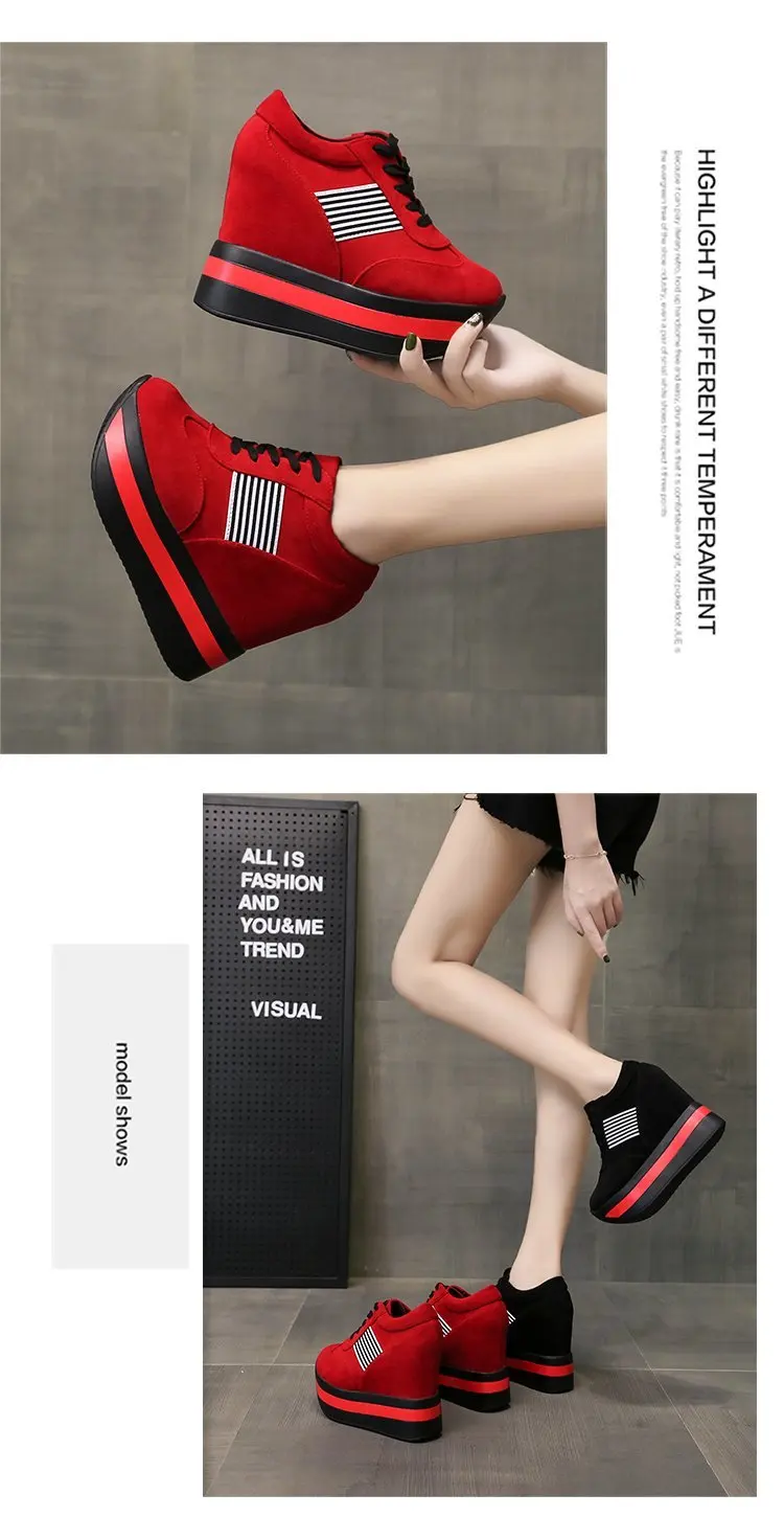 Women's Platform Sports Shoes 2022 Spring Canvas Sneakers Thick Bottom Wedges Casual Shoes Fashion Red Lace-Up Rubber Soft Sole