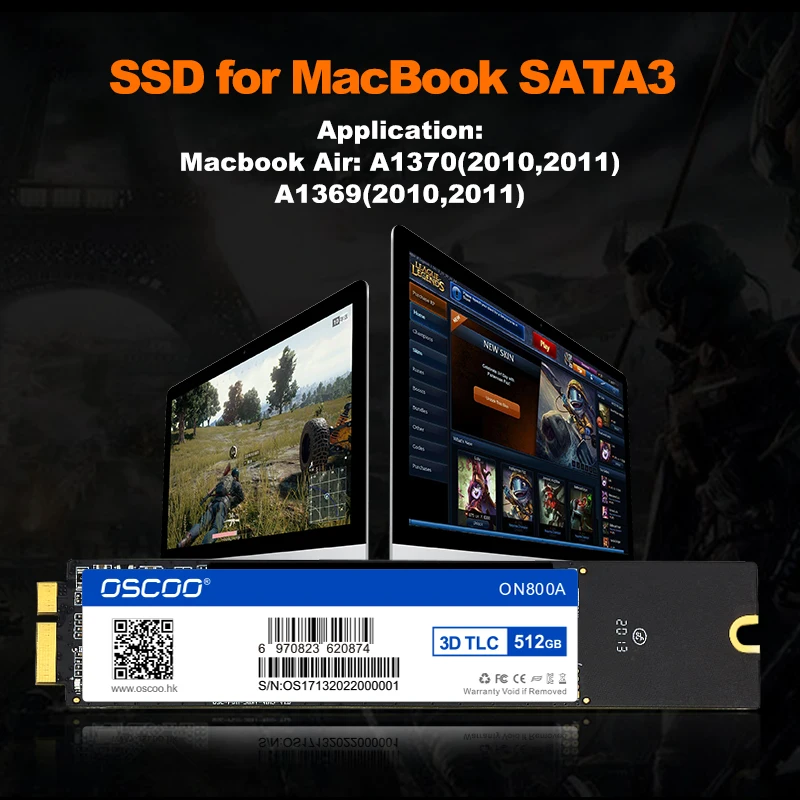 Oscoo-disco Rígido Interno de Estado Sólido Ssd 1tb para Macbook Air 2010 2011 A1369 A1370 Disco Rígido 256gb 512gb Atualização de Capacidade de 1tb