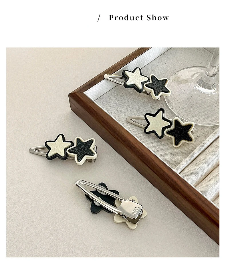 Fermagli per capelli a stella stile y2k per ragazze bianco nero_voghion.com