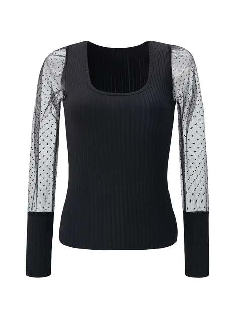 Debra Mesh Splicing Puff Long Sleeve Top 6