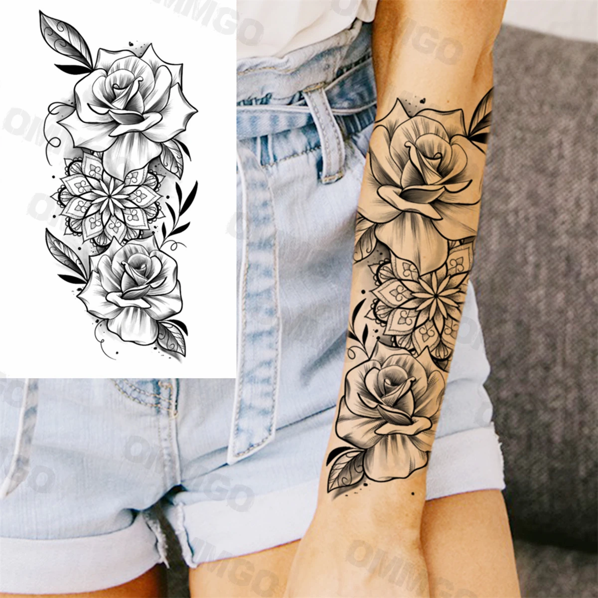 Tatouage Rose Femme Avant Bras Faux Tatouage Temporaire Pour Femmes, Motif Fleur De Rose Noire, Avant-bras,  Tête De Tigre Géométrique, Papier Lavable Pour Cuisses - Temporaire  Tatouages - AliExpress