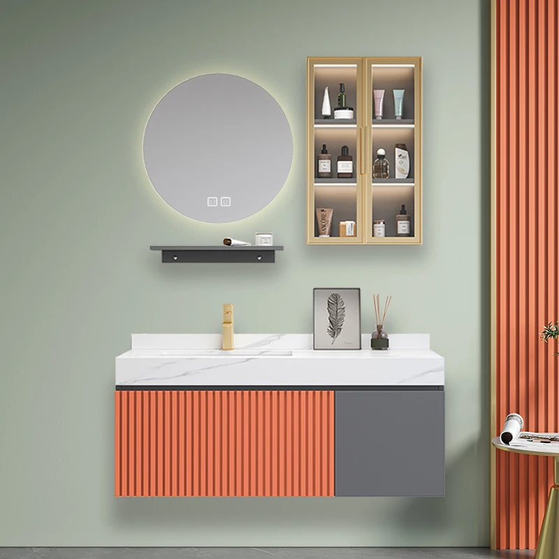 

Orange Light Luxury Bathroom Cabinet Rock Slab Ceramic Basin Cabinet Wash Table Hanging Wall Type Washbasin Wash Basin Cabine