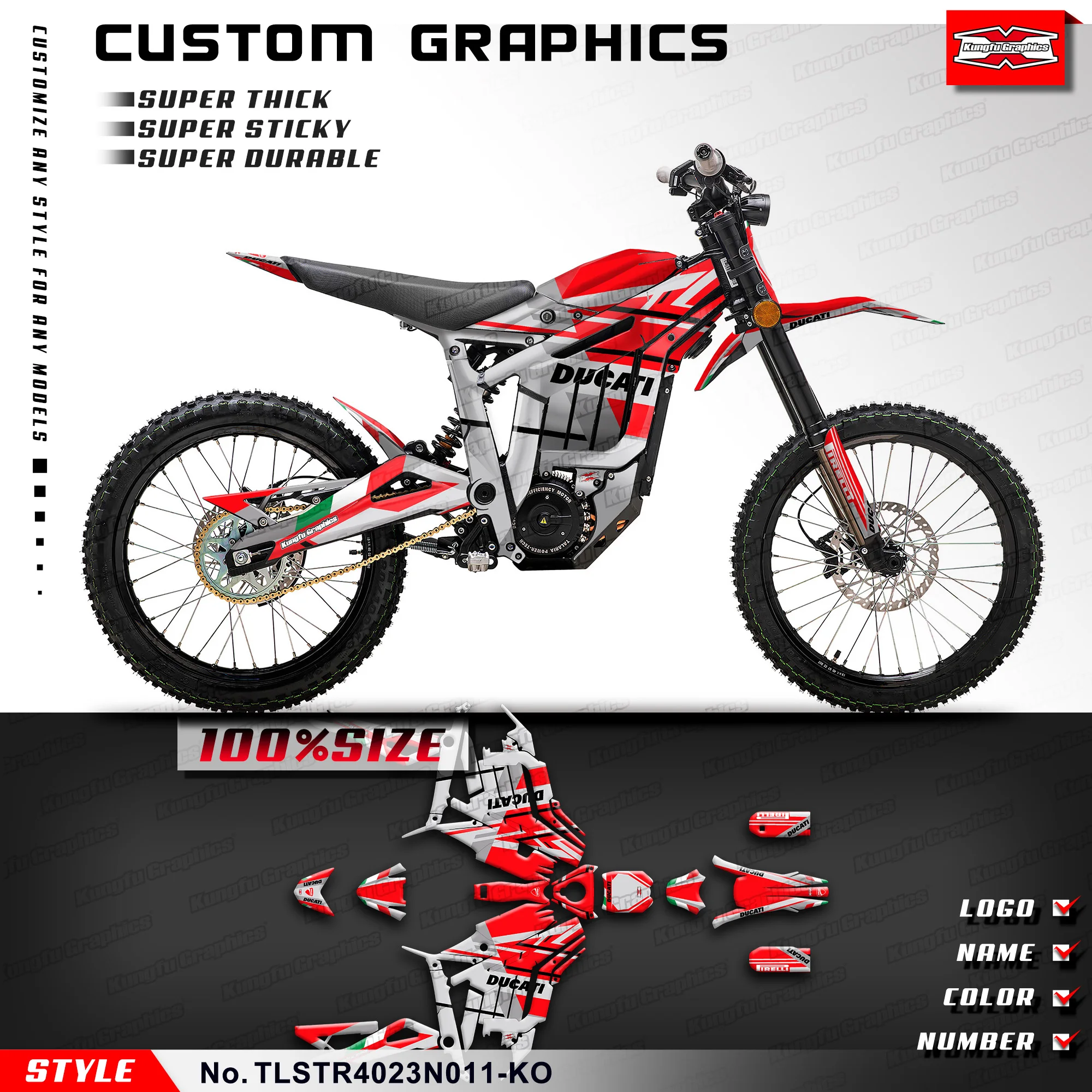 KUNGFU GRAPHICS Race Decals Personalised Stickers Deco Kit for TALARIA Sting R MX L1E SX3 Electric Dirt Bike, Red Grey sting 57th