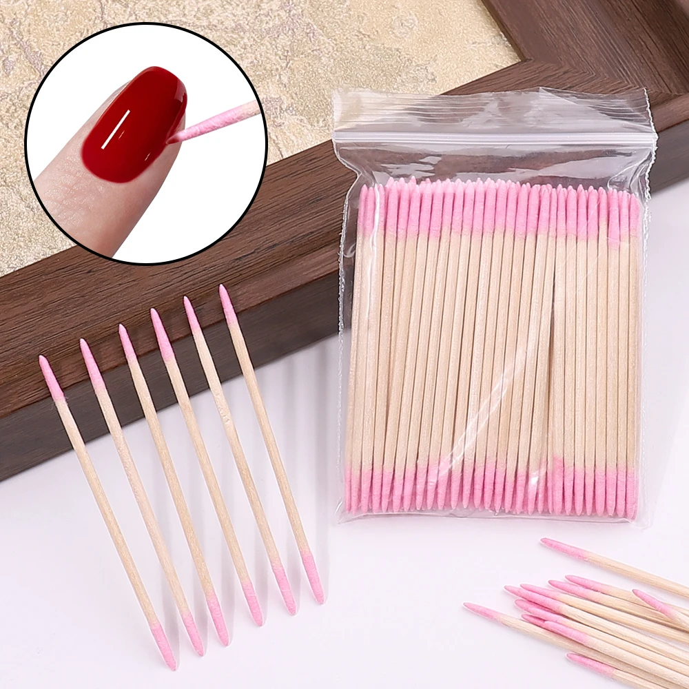 1/2/5/10Pc Nails Wood Cotton Swab Clean Sticks Bud Tip Wooden Cotton Head Manicure Detail Corrector Nail Polish Remover Art Tool 2