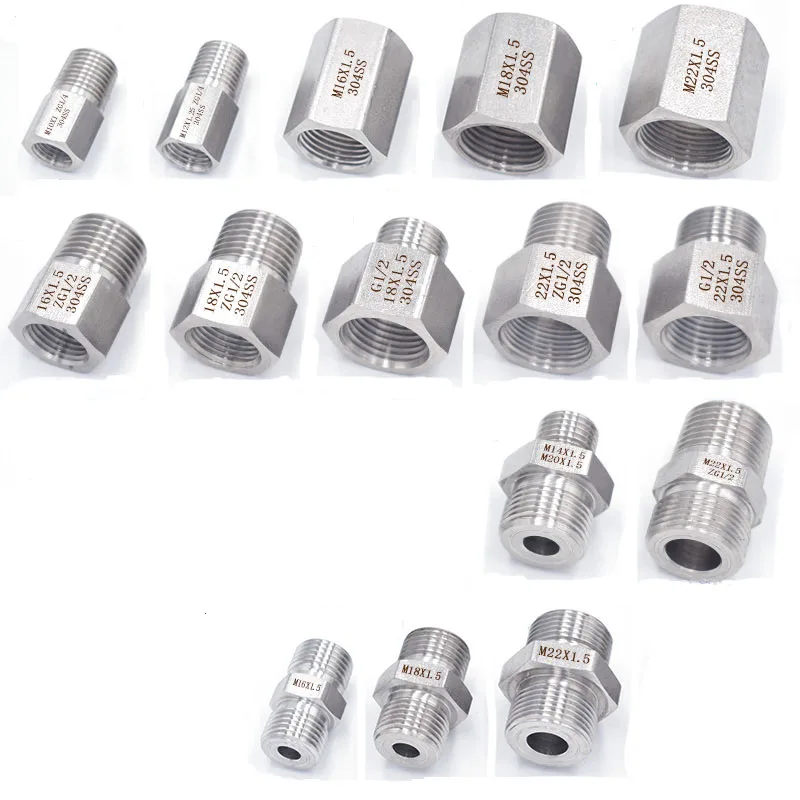

M10 M16 M18 M20 M22 Metric 1/4" 1/2" 3/4" BSP Female Male Thread 304 Stainless Steel Reducer Pipe Fitting Bushing Connector