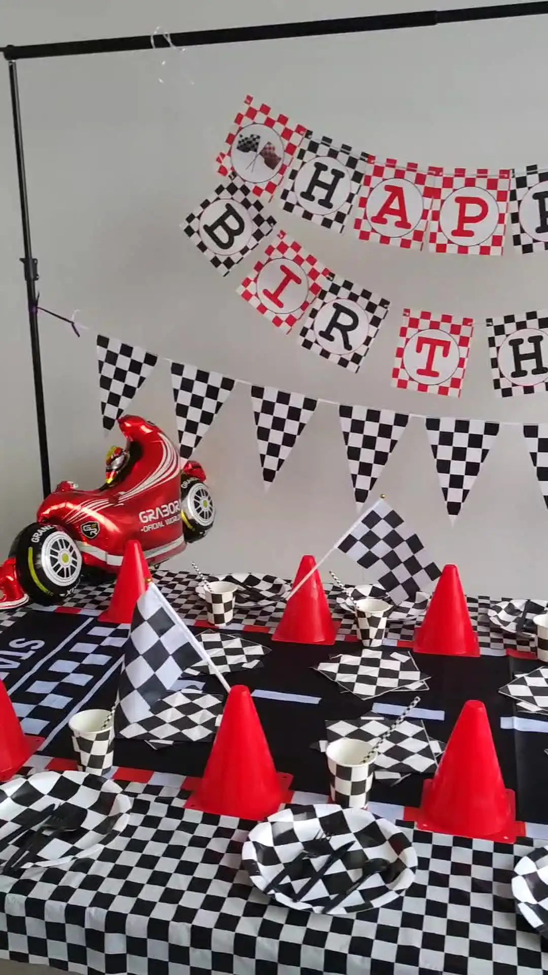 Blue Checkered Race Car Party Decorations - 3 Pack Triangle Banners, 9.8 Ft Each, For Racing Theme Birthday - View #4