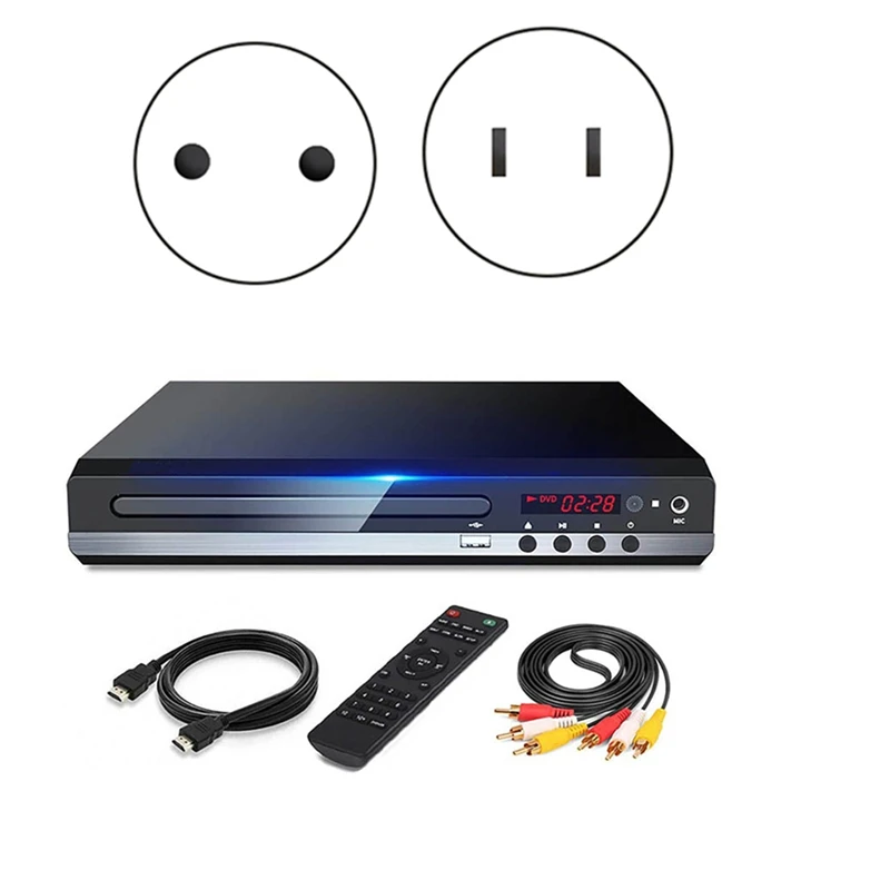 Lettore Dvd 1080P Hd Home Dvd Player Box Per Tv All Region Lettore Cd-Disk Dvd Gratuito Uscita Av Lettore Evd -- Spina Ue Durevole Nero