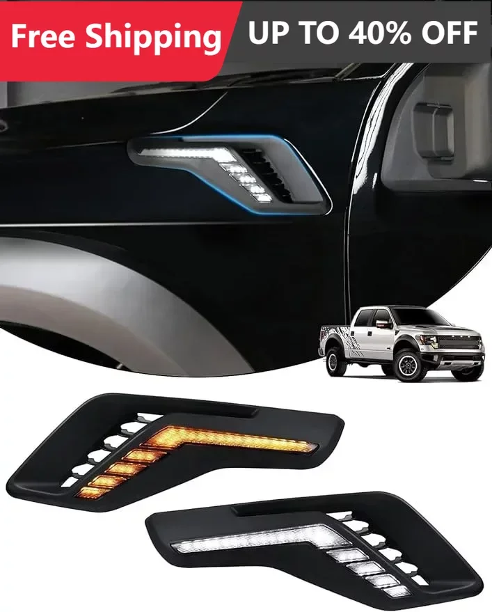 

LED Front Fender Side Marker Lights for Ford F150 Raptor R Pickup Signal & White DRL Daytime Running Lamp Exterior Accessory