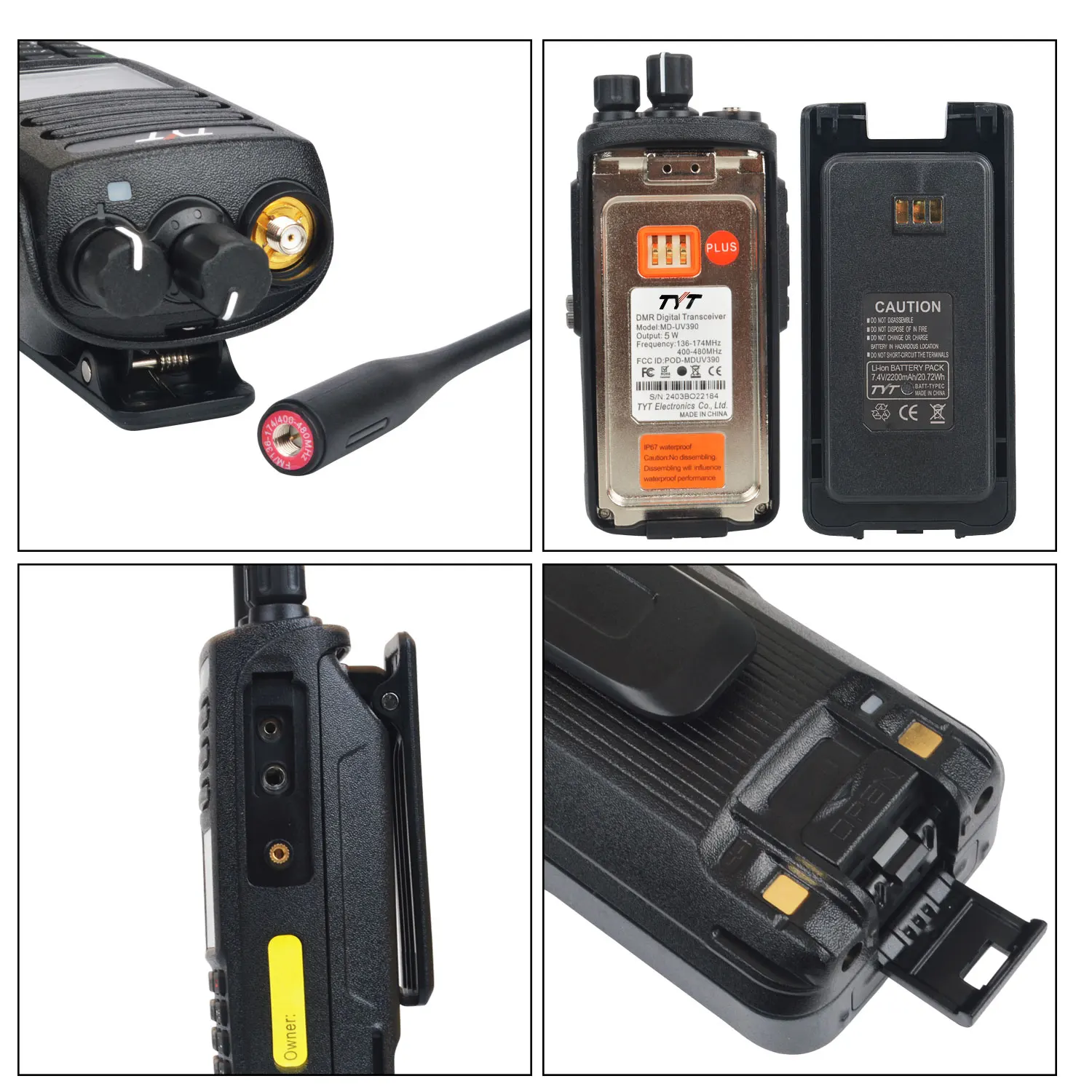 TYT MD-UV390 Dual Band 5W IP67 Waterproof Record AES256 Encryption DMR Digital Walkie Talkie with 2200mAh Battery 4