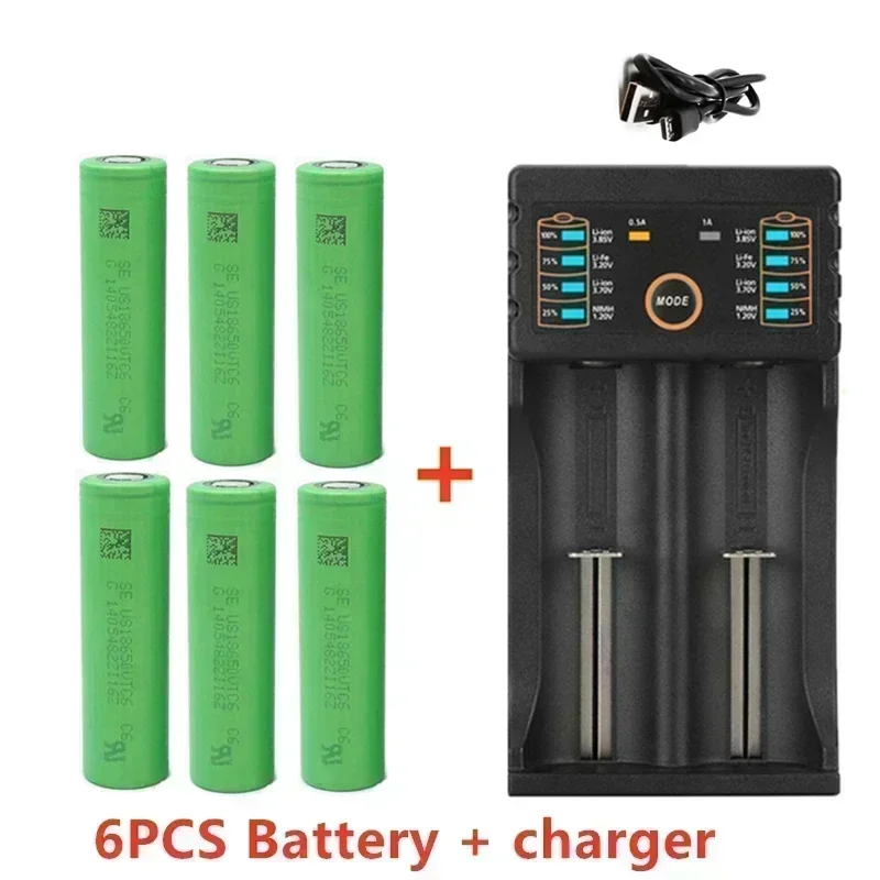 Rechargeable lithium-ion battery 18650 3.7V 3000mAh VTC6 30A including charger package flashlight toy choice