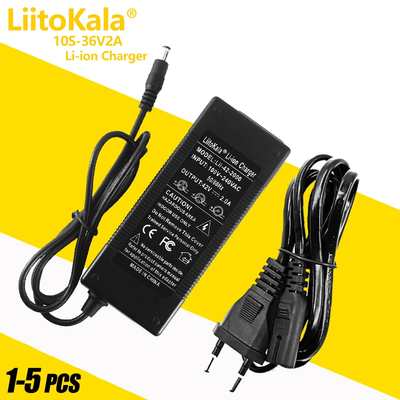 36V Ebike Charger Output 42V 2A Charger Adapter Input 100-240 VAC Lithium  Li-ion Li-Poly Charger for 10Series 36V Electric Bike RCA 10MM Lotus Plug