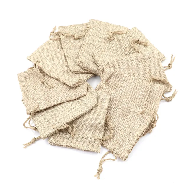 10 db Természetes Zsákvászon Vászon Jute Húzózsákok Ajándék Táskák Zsákok Party Kedvezmények Csomagoló Táska Esküvői Cukorka Kellékek - Image 5