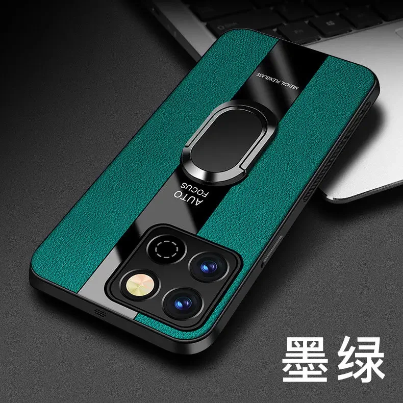 Plexiglass PU Leather Phone Case with Magnetic Ring Stand and Shockproof Protection