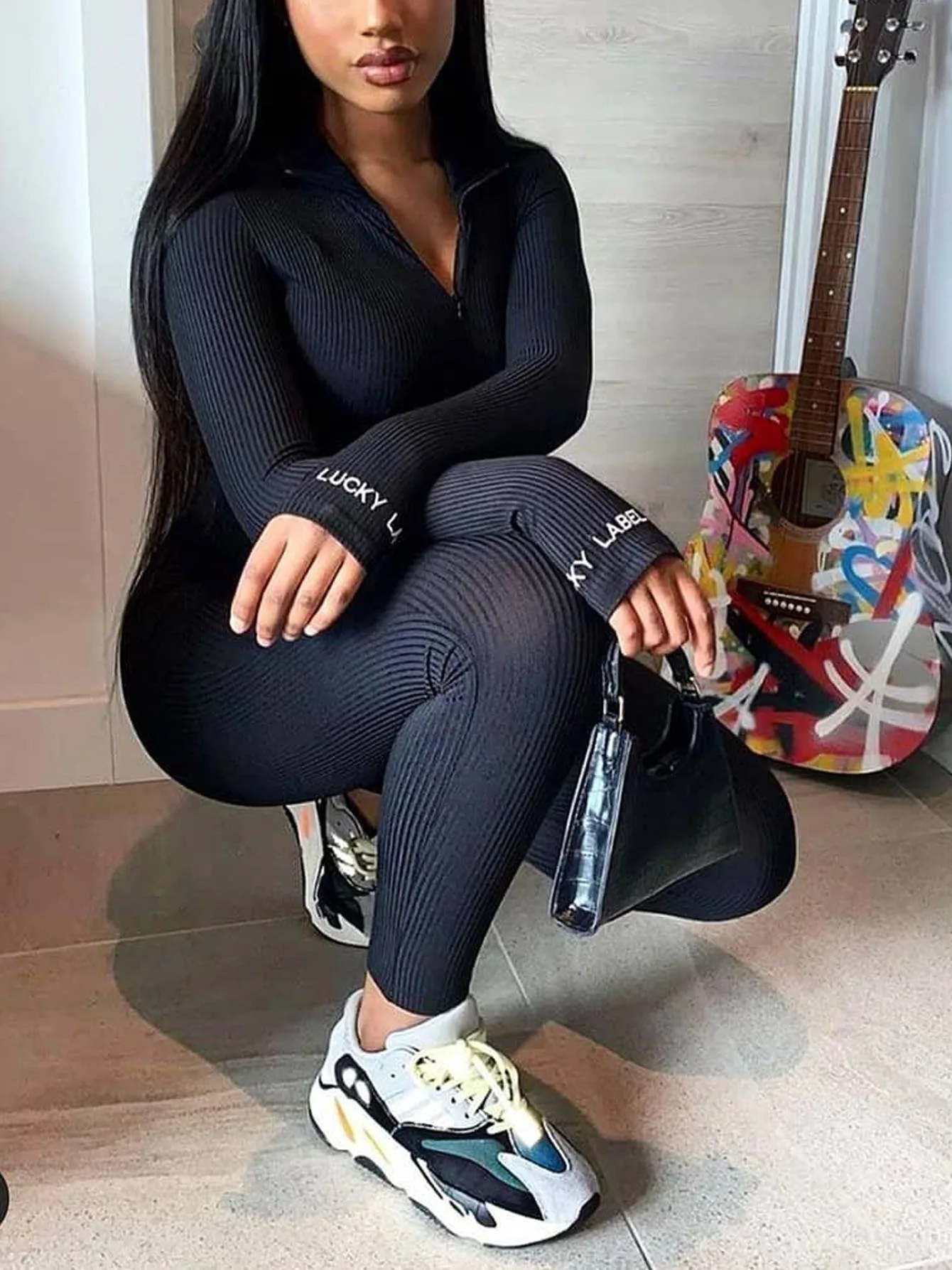 Streetwear White Knitted Sexy Bodycon Lucky Label Jumpsuit Women Overall 2024 Long Sleeve Skinny Rompers Womens Jumpsuit Female 5