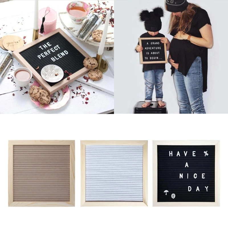 Message Board Set Wood Frame DIY Message Board Menus Notes Felt Letter 10x10Inch Sign with 460 Letter K1KF