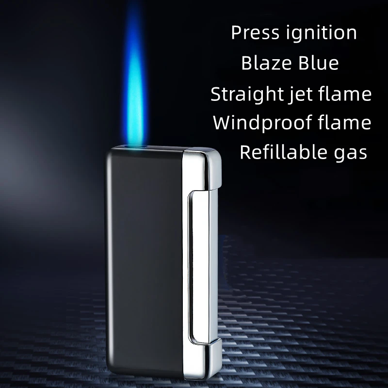 

Metal Blue Flame Jet Lighter Outdoor Windproof Butane Gas Cigar Lighter With Adjustable Flame Size Men's Ignition Tool
