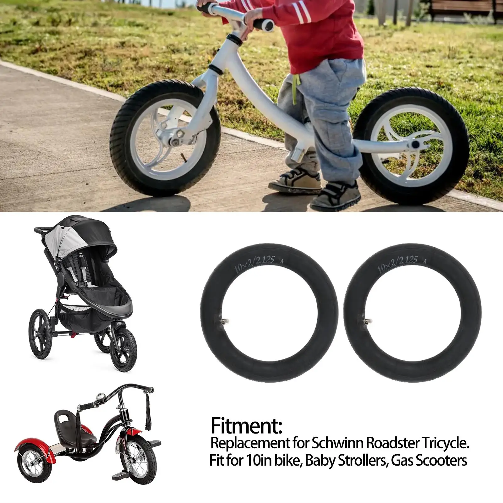 Front Wheel Inner Tubes Good Air Tightness 10x2in Inner Tubes for baby Strollers for 10x1 .90/1.95/2/2.12/2.25 Tires
