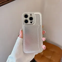 Luxury Leather Card Holder Wallet Case with Camera Protection Cover - iPhone 12 Mini (Silver)