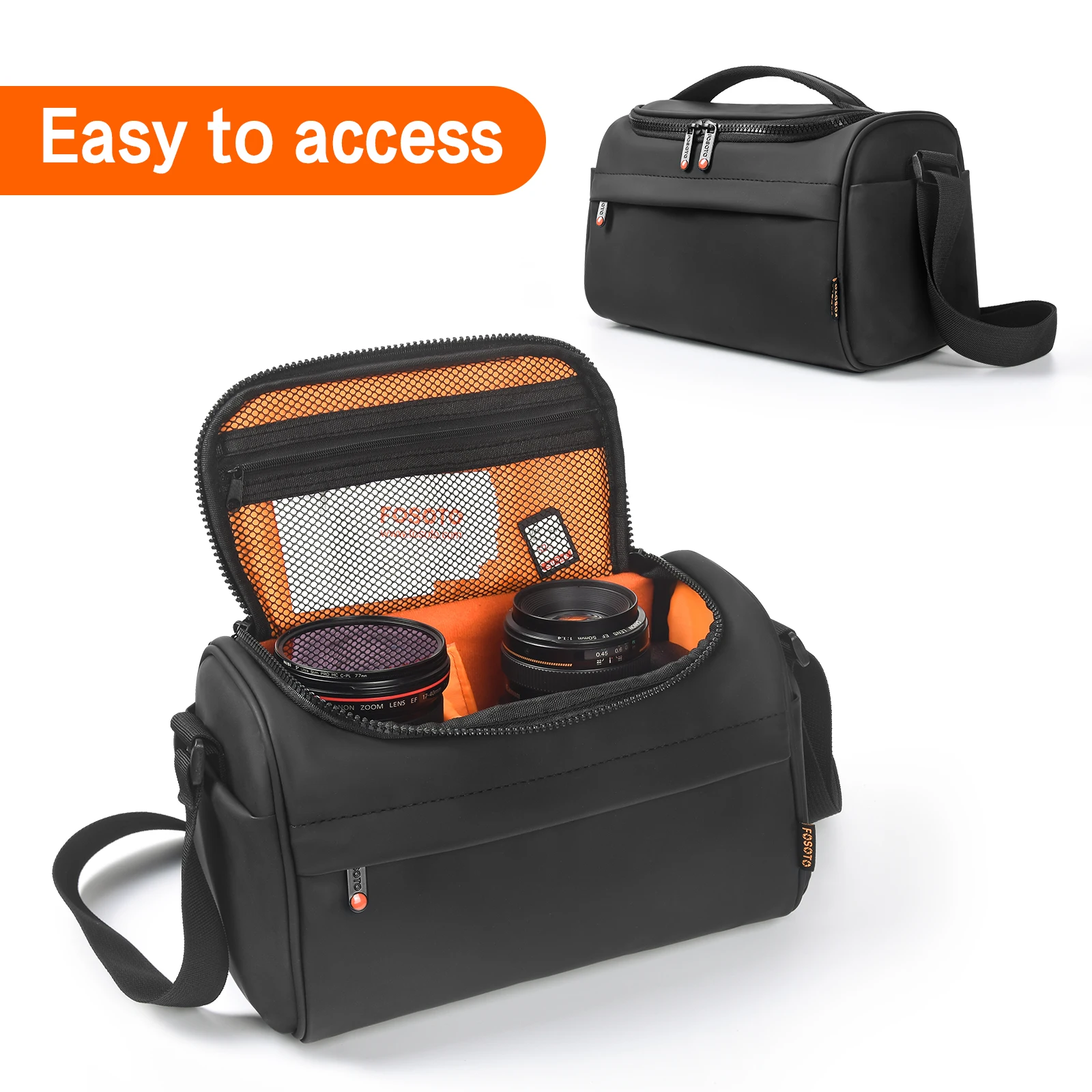 FOSOTO Anti-Shock DSLR/SLR Camera Tas Waterdicht met Regenhoes Compacte Camera Schoudertassen Cases Compatibel voor Canon Sony Nikon Fujifilm Lens & Flash, Zwart, Camera tas