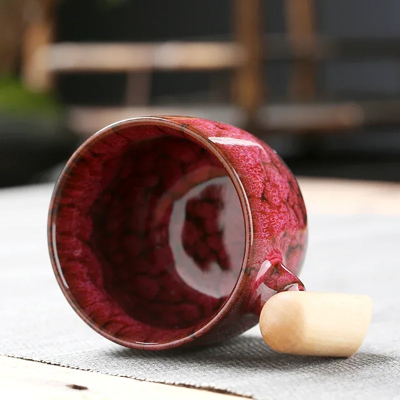 Ceramic Coffee Cup With Wooden Handle Latte Pottery Mug Afternoon Tea Ceramic Mug Breakfast Milk Cup 1pcs ceramic coffee cup set