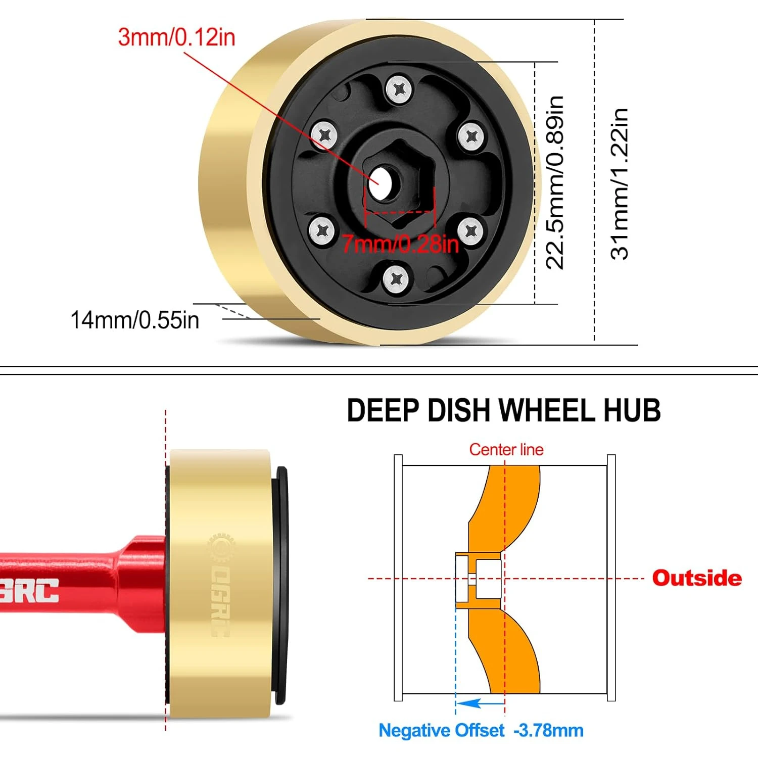 OGRC 1.0 Beadlock Wheels 32g RC Solid Wheel Rims and Brass Clamp Rings for Axial SCX24 AX24 TRX4M FCX24 1/24 1/18 RC Crawler Car