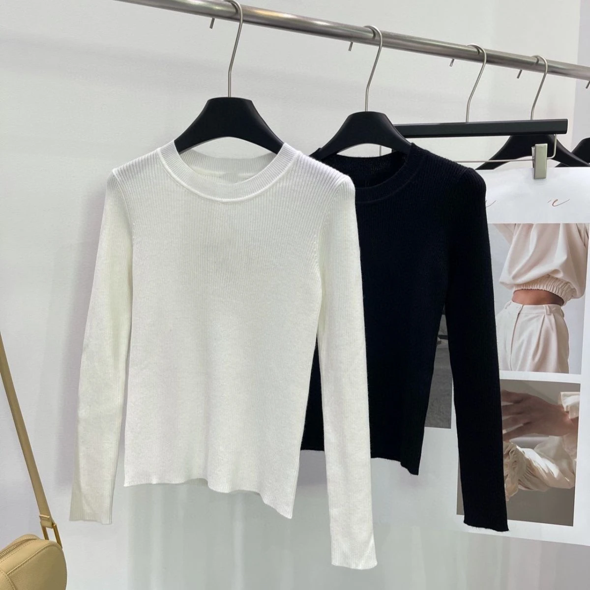 

Women's knitted pullover solid color base shirt