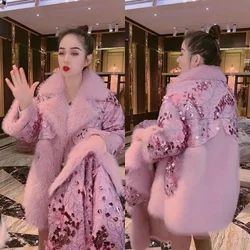 Women Faux Fur Coat Jacket Female Hairy Warm Imitation Ladies Fleece Faux Fur Coat Print Outerwear G152